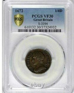 1672 Great Britain 1/4 Penny, Farthing, PCGS VF 30, S-3394