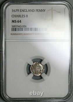 1679 NGC MS 64 Charles II Penny Great Britain Silver Coin POP 1/0 (20101103C)