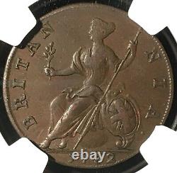1732 Great Britain Half Penny ==AU-58 Brown NGC==Cat. $380-$840==FREE SHIPPING