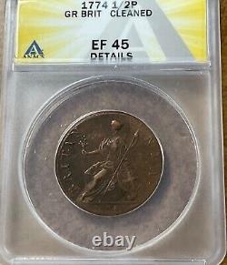 1774 Great Britain Half Penny 1/2P ANACS EF45 details