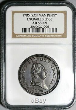 1786 NGC AU 53 Isle of Man Penny George III Great Britain Coin (20042301C)