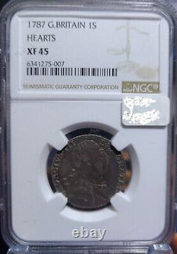 1787 Great Britain 1 Shilling NGC XF45 / Hearts and Stops / KM#607.2, Sp#3746