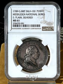 1789 Great Britain DH-181 Middlesex, National 1/2 Penny Condor Token NGC MS61