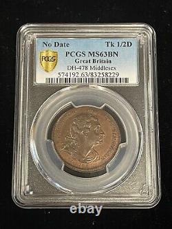 1790's Great Britain DH-478 Middlesex Half Penny Conder Token PCGS MS63BN