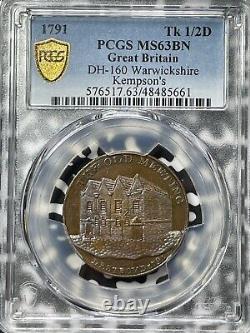 1791 G. B. Warwickshire Kempsons 1/2 Penny Conder Token PCGS MS63BN Lot#G5953