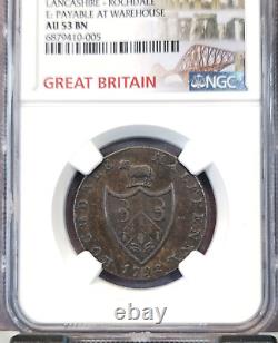 1792 Great Britain 1/2 Penny D&h 143 Lancashire Rochdale Warehouse Ngc Au 53 Bn