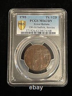 1795 Great Britain DH-16 Suffolk, Beccles 1/2 Penny Conder Token PCGS MS 63 BN