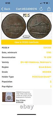1795 Great Britain DH-480 Middlesex 1/2 Penny Conder Token PCGS MS64BN