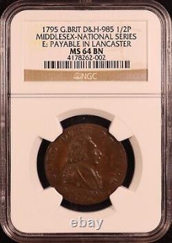 1795 Great Britain Duke of York Middlesex Conder Half Penny Token- NGC MS64 BN