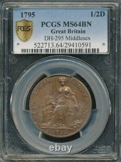 1795 Great Britain Middlesex DH-295 Half Penny Conder Token PCGS MS 64 BN
