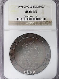 1797 NGC MS 61 BN George III 2 Pence Great Britain Cartwheel Soho coin