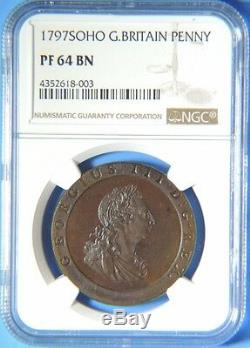 1797 SOHO Great Britain George III Proof Penny NGC Graded PF64