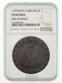 1797 Soho Great Britain 2 Pence Copper Coin Graded by NGC as VF Details