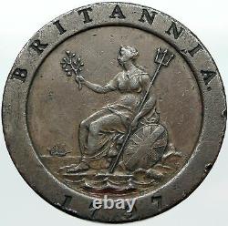 1797 UK Great Britain United Kingdom KING GEORGE III Genuine Penny Coin i88420