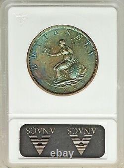 1799 Great Britain George III 1/2 Penny SOHO ANACS MS62BN Blue Sea Foam Green