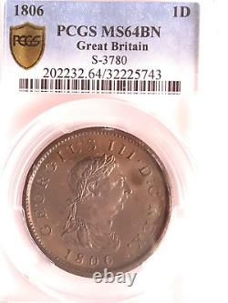 1806 George III Great Britain One Penny 1D PCGS MS 64 BN
