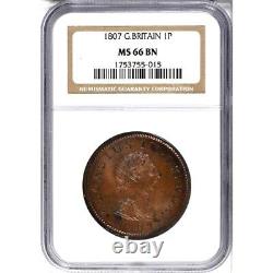 1807 Great Britain 1 Penny, NGC MS 66, S-3780, KM-663, Rare in Grade