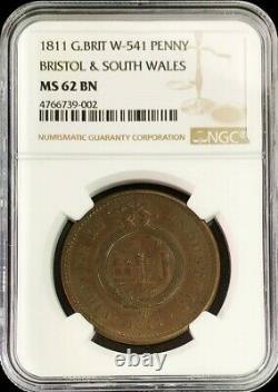1811 Great Britain 1 Penny Bristol & South Wales Conder Token Ngc Ms 62 Bn
