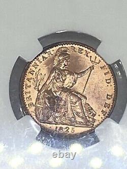 1825 Great Britain 1/4 P Pence Farthing Copper Coin Ms-65-rd Very Rare