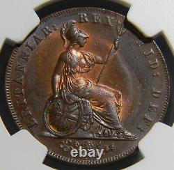 1827 GREAT BRITAIN 1/2 Penny, London Mint George IV NGC MS-65 Brown TOP POP