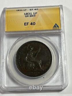 1831 Great Britain Penny Graded XF 40 by ANACS Low Mintage