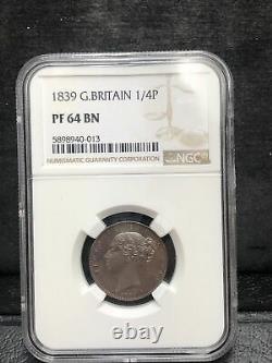 1839 Great Britain 1/4 Penny Proof PF 64 BN