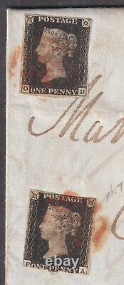 1840 1d+1d Penny Blacks, Entire, Truro Chacewater, CornwallTied red MX 3M+& 2M+