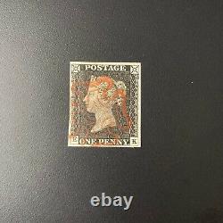 1840 1d Penny Black 4 Margin Red MC Maltese Cross Postmark Plate 3 Letters EK