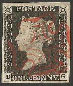 1840 1d Penny Black Plate 1a 4 Margins Red Maltese Cross Superb Used No Faults