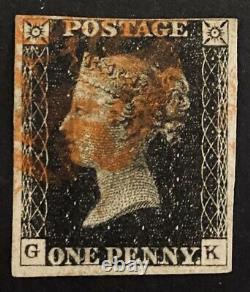 1840 1d Penny Black Plate 6 3 Large Margins Red Maltese Cross
