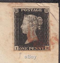 1840 1d Penny Black on Cover Pl. 1b re-entry 4 good margins super red sealMX
