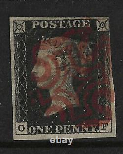 1840 GB QV QUEEN VICTORIA 1d PENNY BLACK STAMP PLATE 7'OF' USED