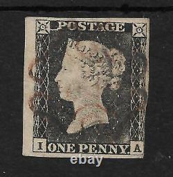1840 PENNY BLACK (iA) USED CANCELLED by BLACK & RED CROSSES SEE SCANS