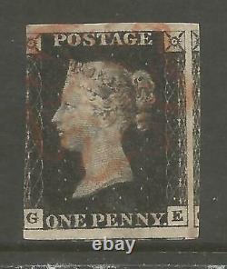 1840 Penny Black Ge. Plate 8 3 Large Margins Cancelled By Red Cross