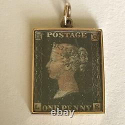 1840 Rare Penny Black Stamp 9ct gold cased Collector Stamp Book Pendant Charm