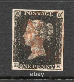 1840 Sg 2 spec AS23 penny black plate 4 (H H) 4 margin & a red Maltese cross