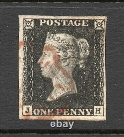 1840 Sg 2 spec AS23 penny black plate 4 (J H) 4 margin & a red Maltese cross