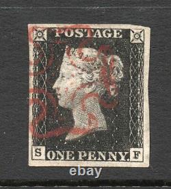 1840 Sg 2 spec AS23 penny black plate 4 (S F) 4 margin & a red Maltese cross