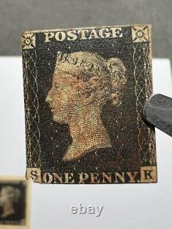 1840 Stamp Great Britain Queen Victoria 1 Penny Black Lot Of 2 Used