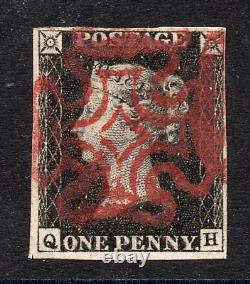 1840 penny black Sg 1 plate 8 (Q H) 1d black with a stunning red Maltese cross