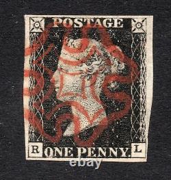 1840 penny black Sg 2 plate 9 (R L) 1d black with red Maltese cross pmk