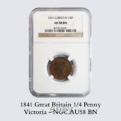 1841 Great Britain 1/4 Penny 1 Farthing Victoria NGC AU58 BN#65