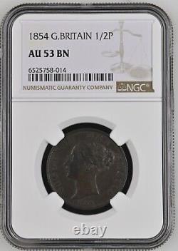 1854 Great Britain 1/2p Half Penny NGC AU53BN PQ WITH CLAIMS TO UNC
