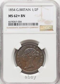 1854 Great Britain 1/2p Half Penny NGC MS62+ BN PQ WITH CLAIMS TO CHOICE