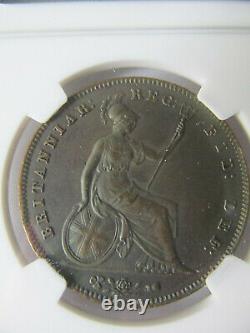 1855 Great Britain Penny, Plain Trident, KM 739, NGC, UNC Details Cleaned