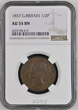 1857 Great Britain 1/2p Half Penny NGC AU55BN PQ WITH CLAIMS TO UNC