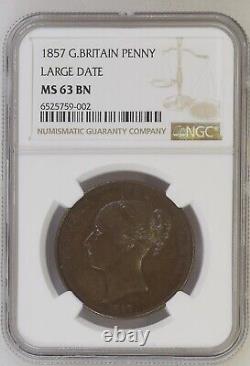 1857 Great Britain Penny Large Date NGC MS 63 BN STUNNING PQ BEAUTY