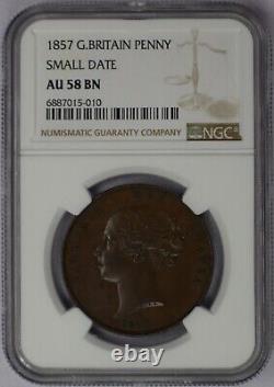 1857 Small Date Great Britain Penny NGC AU 58 BN