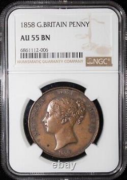 1858 Great Britain Penny AU 55 BN NGC (L0813)