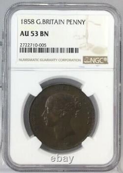 1858 Great Britain Penny NGC AU53 BN #